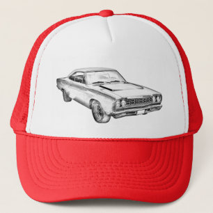 1968 Plymouth Roadrunner Muscle Car Illustration Trucker Hat