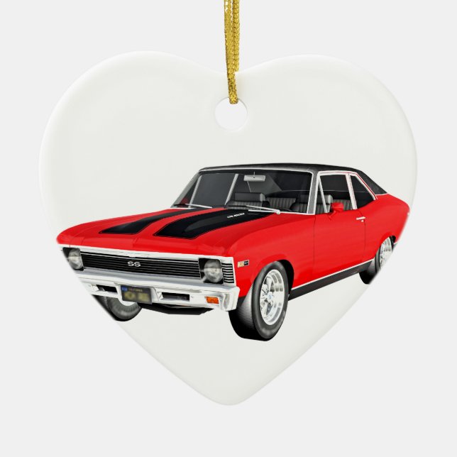 1968 Red Muscle Car Ceramic Tree Decoration (Front)