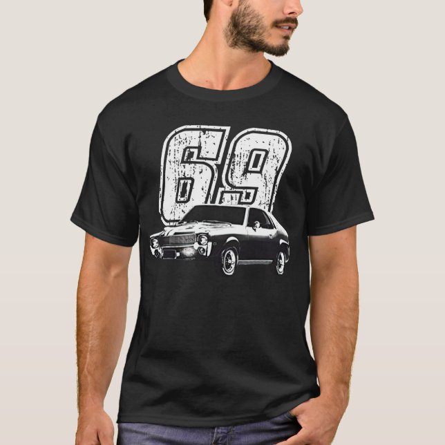 1969 AMC AMX Front Three Quarter View with Car Mod T-Shirt (Front)
