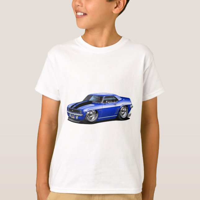 1969 Camaro Blue-Black Car T-Shirt (Front)