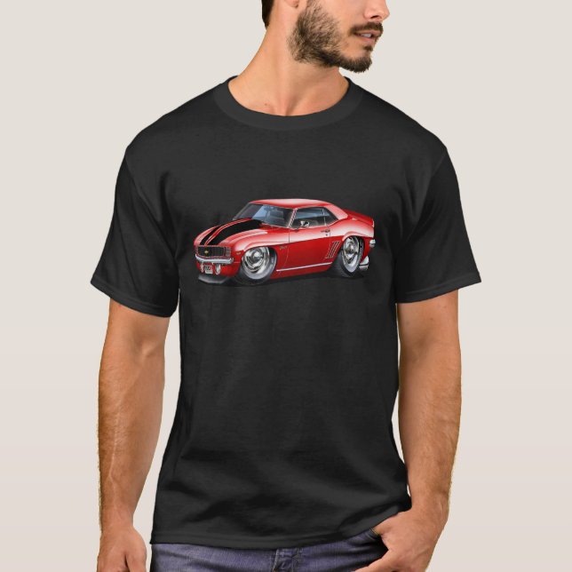1969 Camaro Red-Black Car T-Shirt (Front)