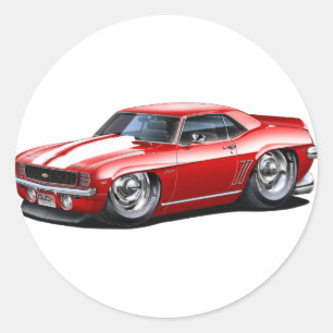 1969 Camaro Red-White Car Classic Round Sticker