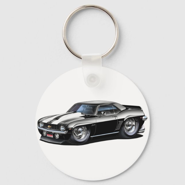 1969 Camaro SS Black-White Car Key Ring (Front)