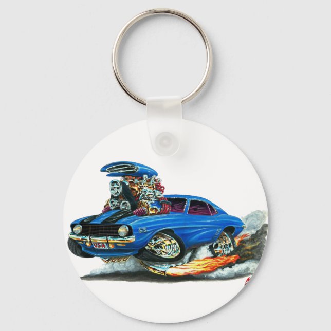 1969 Camaro SS Blue-Black Car Key Ring (Front)