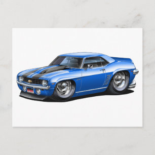 1969 Camaro SS Blue-Black Car Postcard