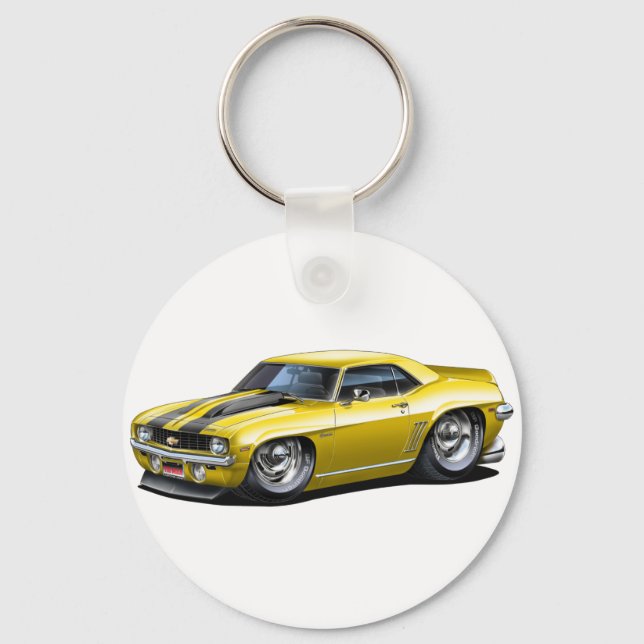 1969 Camaro SS Yellow-Black Car Key Ring (Front)