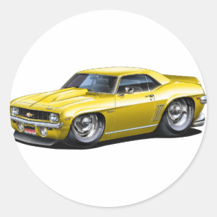 1969 Camaro SS Yellow Car Classic Round Sticker