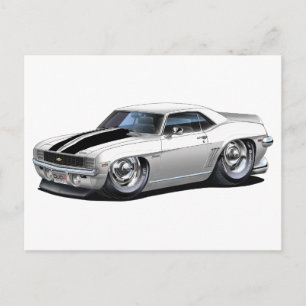 1969 Camaro White-Black Car Postcard