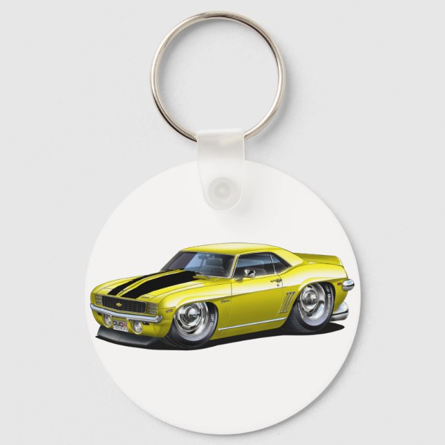 1969 Camaro Yellow-Black Car Key Ring (Front)