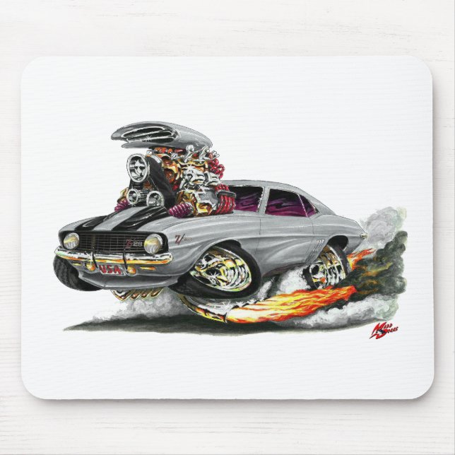 1969 Camaro Z28 Silver-Black Car Mouse Pad (Front)