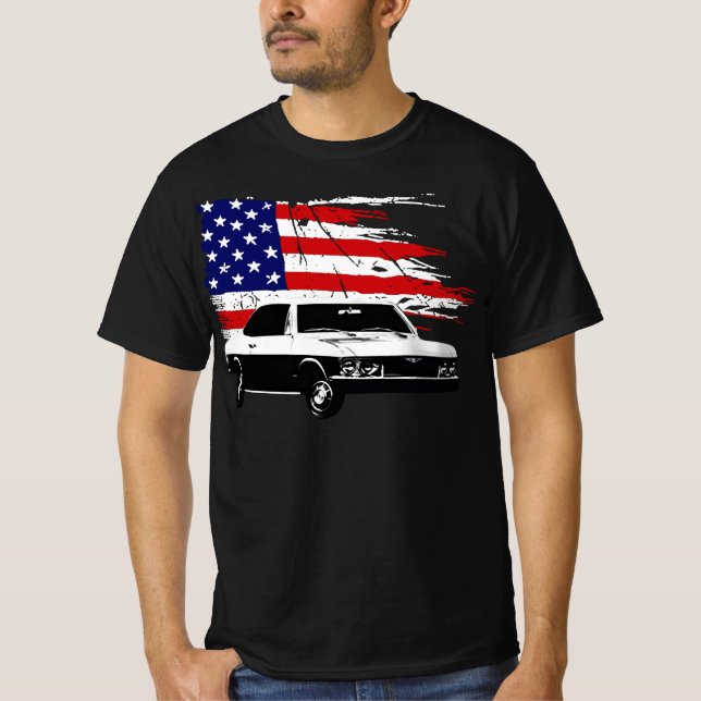 1969 Corvair Front View with Us Flag Classic Car T-Shirt (Front)