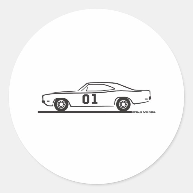 1969 Dodge Charger General Lee Classic Round Sticker (Front)