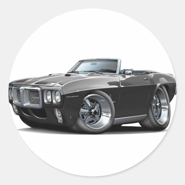 1969 Firebird Black Convertible Classic Round Sticker (Front)