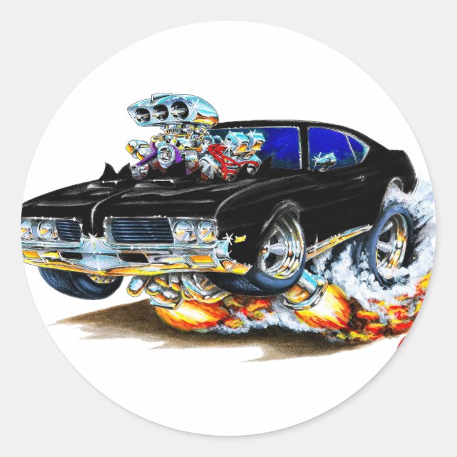 1969 Olds Cutlass Black Car Classic Round Sticker (Front)