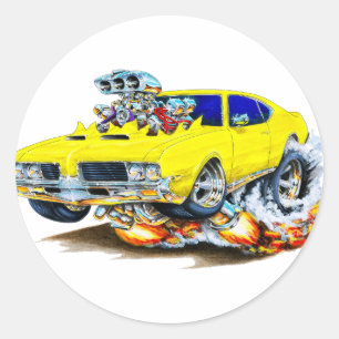 1969 Olds Cutlass Yellow Car Classic Round Sticker
