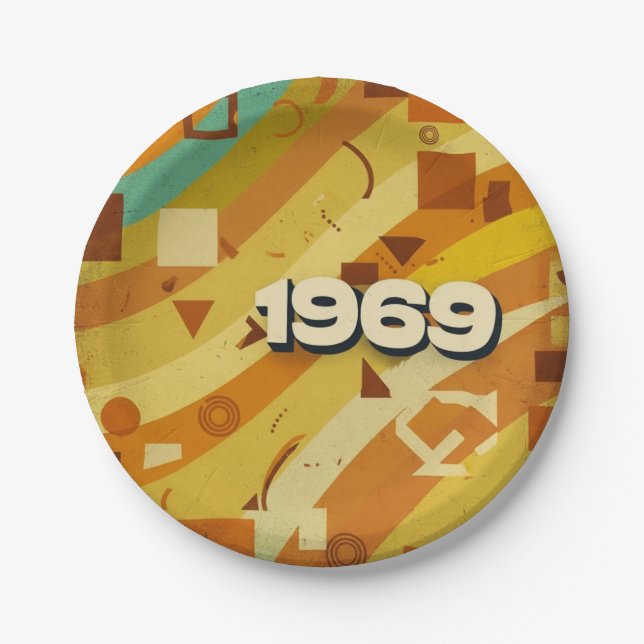 1969 - Retro Vintage 60s Geometric Design - Paper Plate (Front)