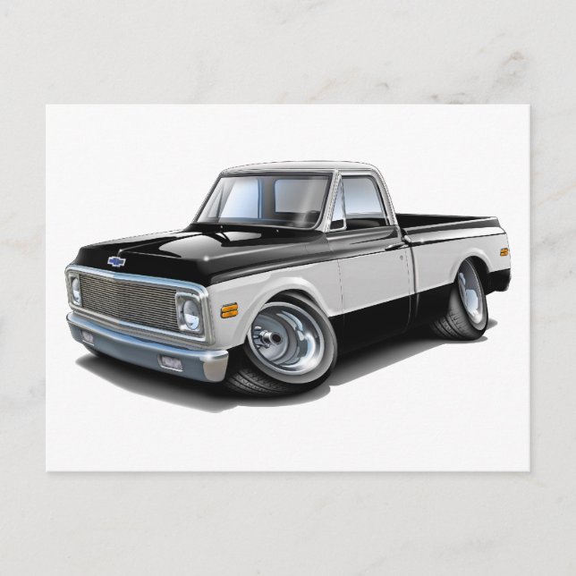 1970-72 Chevy C10 Black-White Truck Postcard (Front)