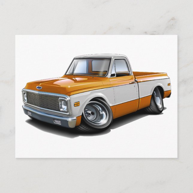 1970-72 Chevy C10 Orange-White Truck Postcard (Front)