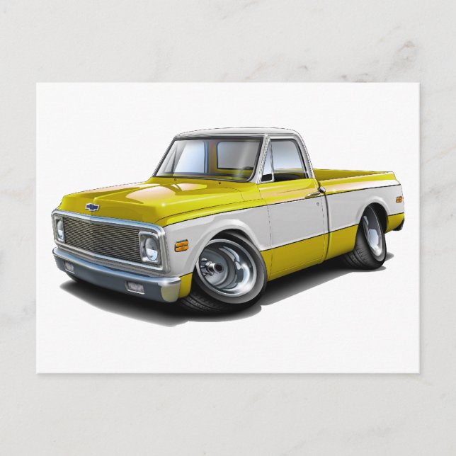 1970-72 Chevy C10 Yellow-White Truck Postcard (Front)