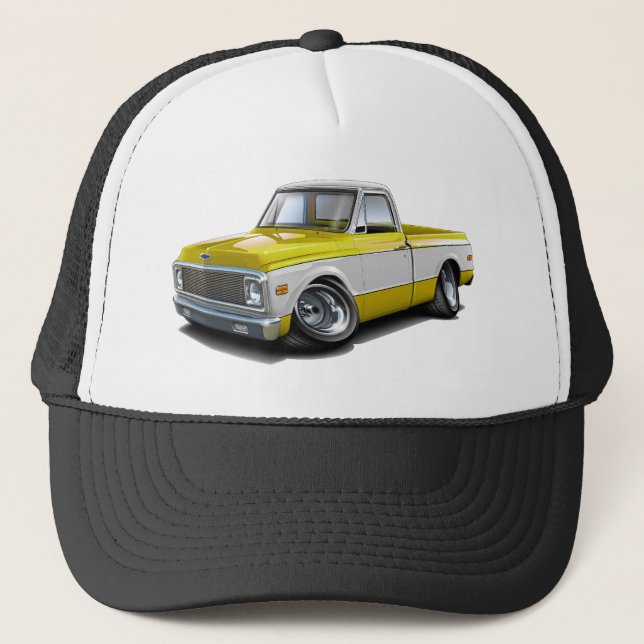 1970-72 Chevy C10 Yellow-White Truck Trucker Hat (Front)