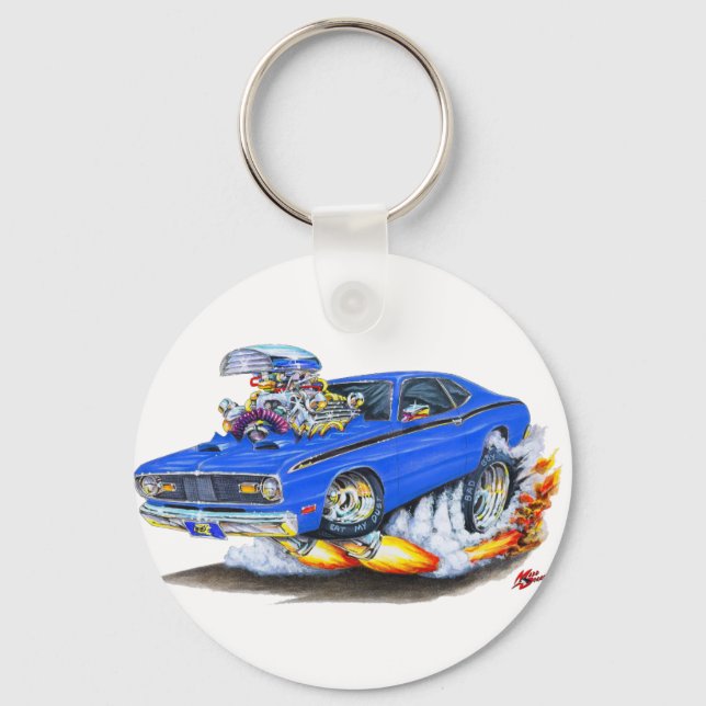 1970-74 Plymouth Duster Blue Car Key Ring (Front)