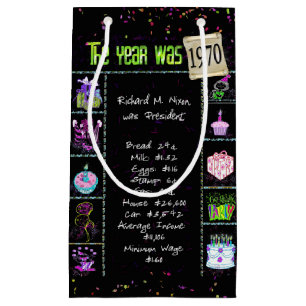 1970 Birth Year Trivia on Black Small Gift Bag