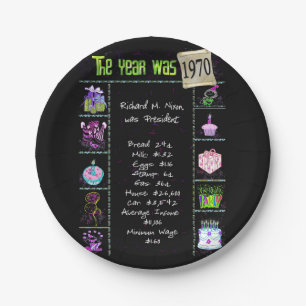 1970 Birthday Trivia Facts Paper Plate