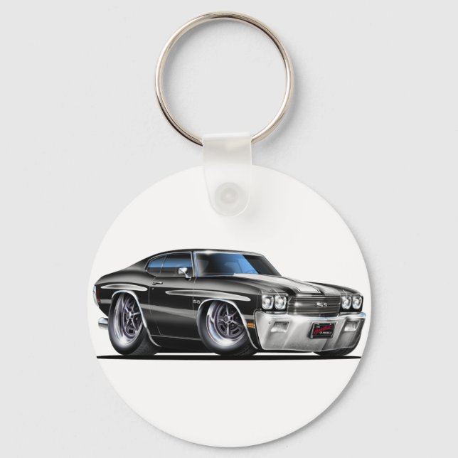 1970 Chevelle Black-White Car Key Ring (Front)