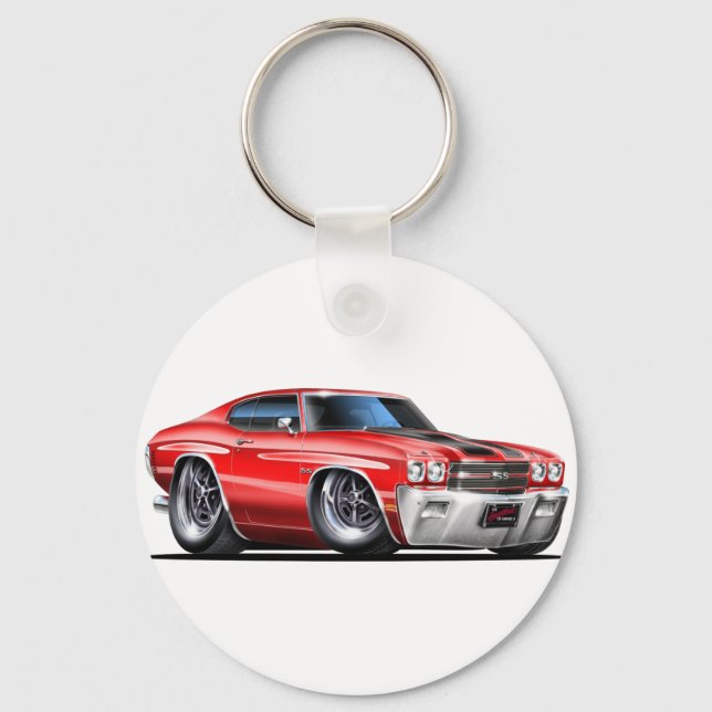 1970 Chevelle Red-Black Car Key Ring (Front)