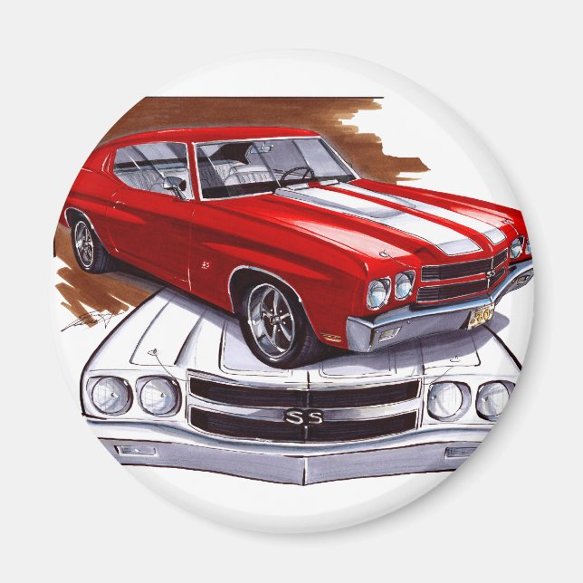 1970 Chevelle Red-White Car Magnet (Front)