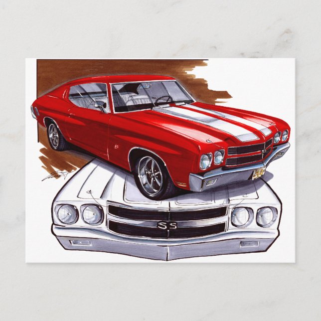 1970 Chevelle Red-White Car Postcard (Front)