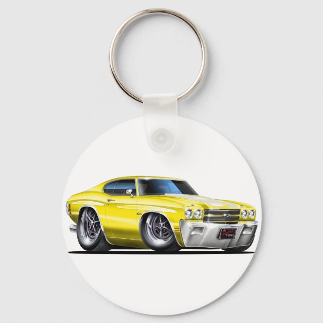1970 Chevelle Yellow-White Car Key Ring (Front)
