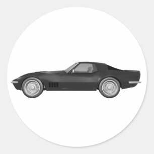 1970 Corvette Sports Car: Black Finish Classic Round Sticker