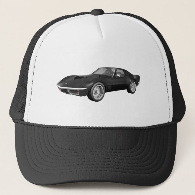 1970 Corvette Sports Car: Black Finish Trucker Hat (Front)