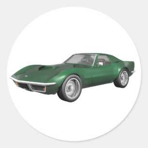 1970 Corvette Sports Car: Green Finish Classic Round Sticker