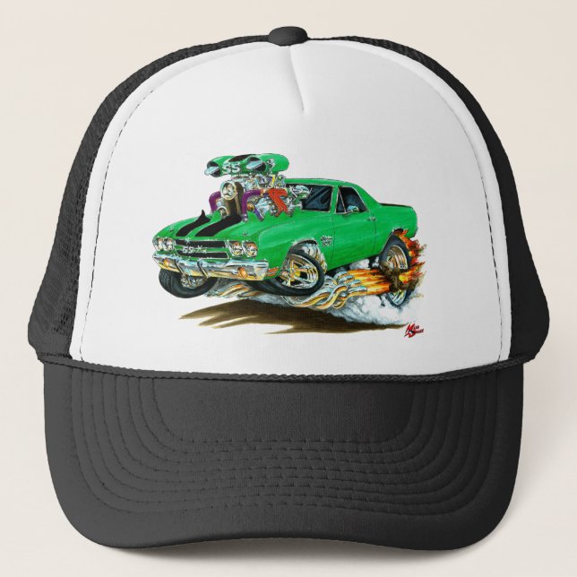 1970 El Camino Green-Black Truck Trucker Hat (Front)