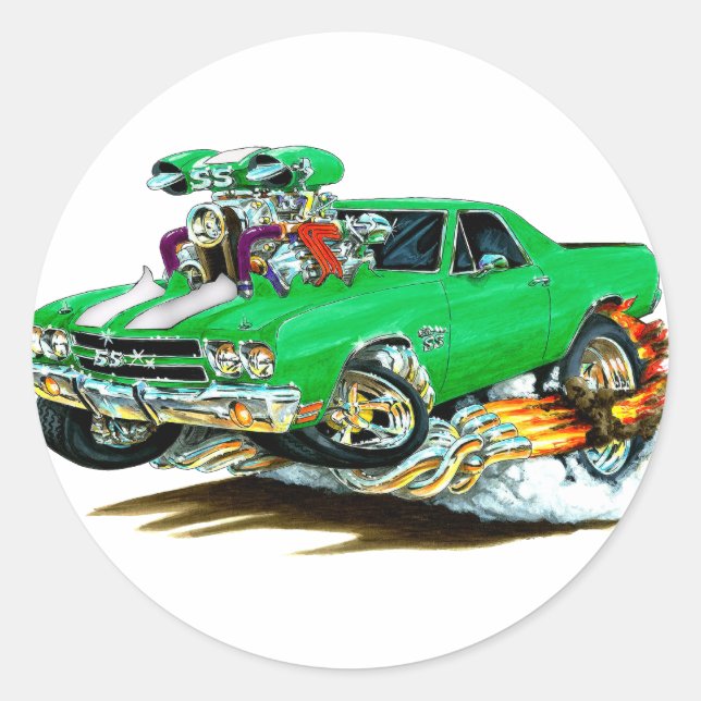 1970 El Camino Green-White Truck Classic Round Sticker (Front)