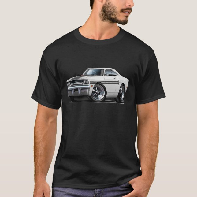 1970 Plymouth GTX White-Black Car T-Shirt (Front)