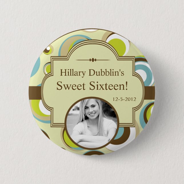 1970 Retro Circle Pattern Fabric Photo Button (Front)