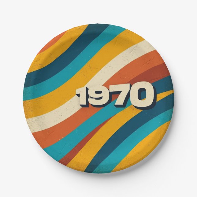 1970 Retro Paper Plates Vintage 70s Groovy Stripes (Front)