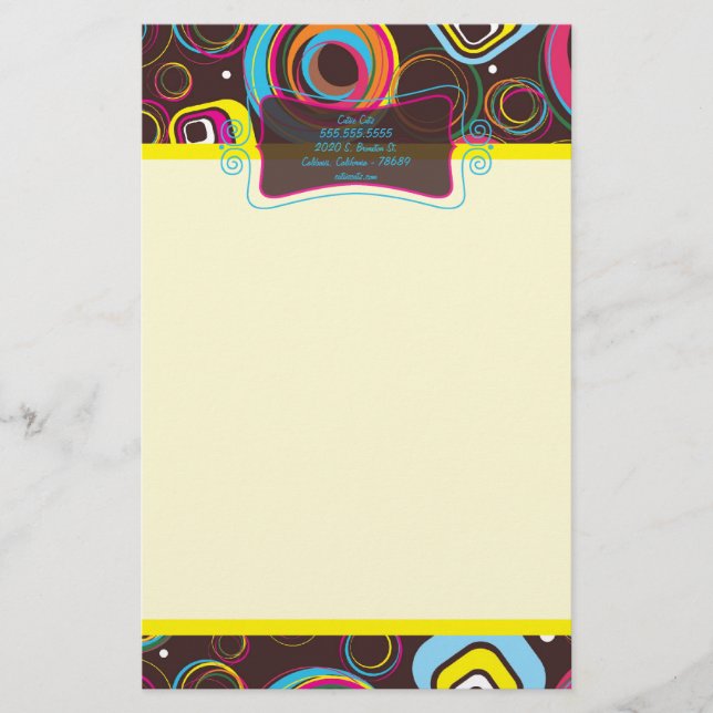 1970’s Retro Circle Square Letterhead Stationery (Front)