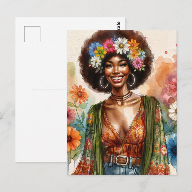 1970s African American Woman With Afro Postcard (Front/Back)