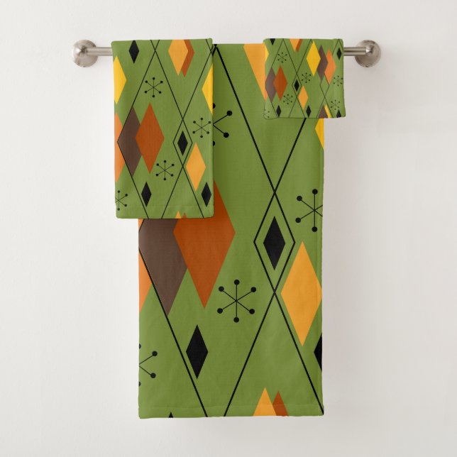1970s Atomic Diamonds  Bath Towel Set (Insitu)