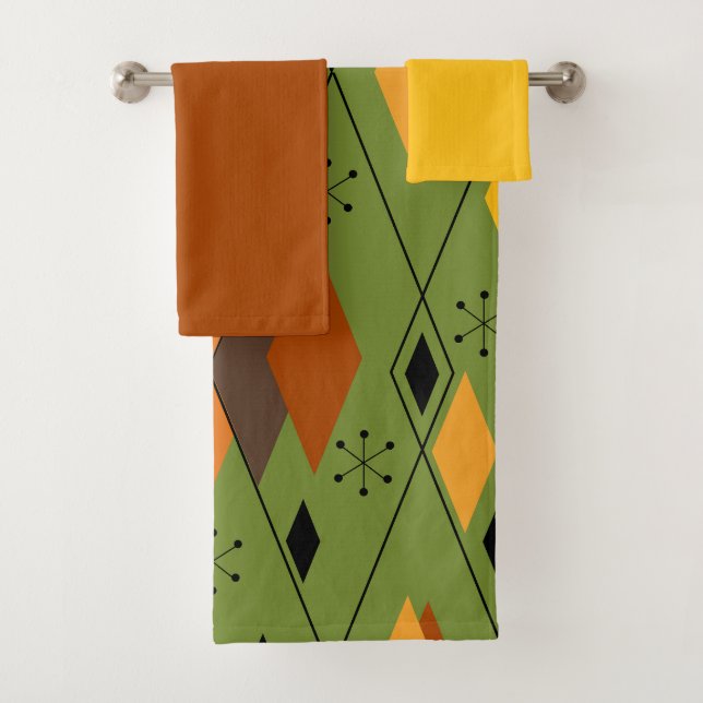 1970s Atomic Diamonds  Bath Towel Set (Insitu)