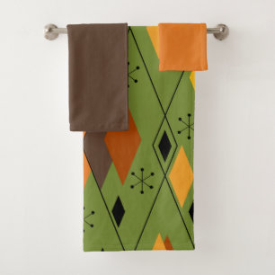 1970s Atomic Diamonds  Bath Towel Set