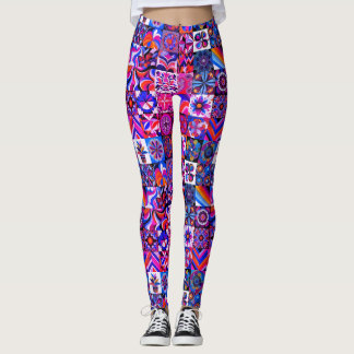 1970s Blue+Purple Pattern Retro Style Custom Tight Leggings