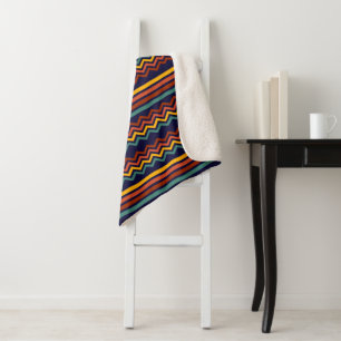 1970s Colourful Retro horizontal Stripes and zigza Sherpa Blanket