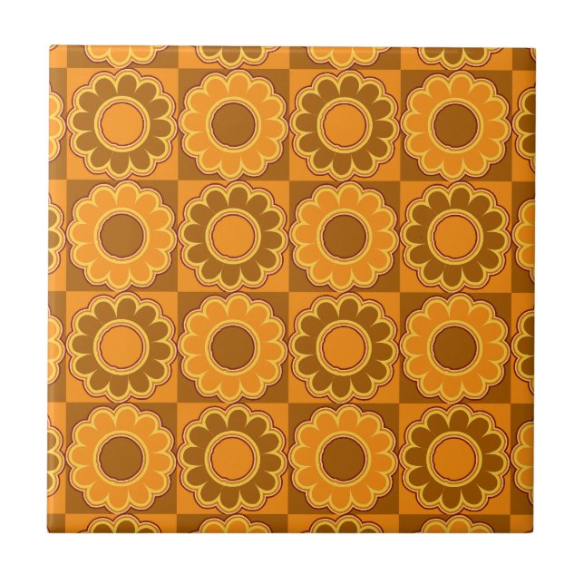 1970s flower power brown and orange retro tile (Front)