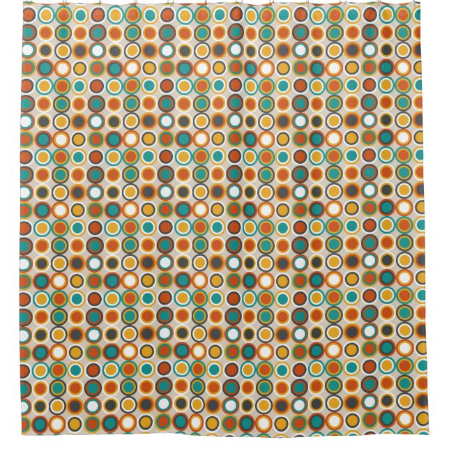 1970s Funky Circles Pattern Orange Brown Teal Shower Curtain (Front)