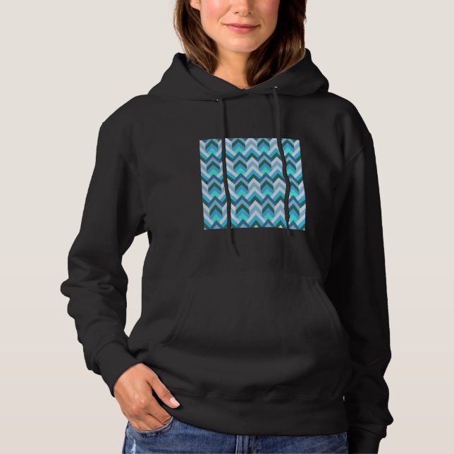 1970'S GEOMETRIC ARROW PATTERN FLAMESTICH BLUE GRE HOODIE (Front)